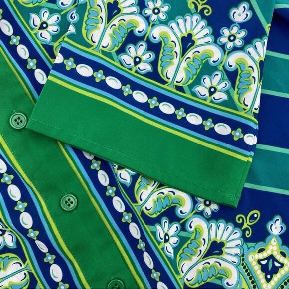 Bob Mackie Blouse Woman's Small Blue & Green Wearable Art Artsy Printed Bohemian - Picture 6 of 8